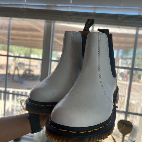 White 2976 Yellow Stitch Smooth Leather Chelsea Boots Dr Martens